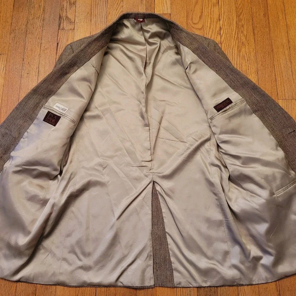 Jos A Bank 50R Silk Blazer Tan Brown Textured Hopsack 2 Button Sport Coat Jacket